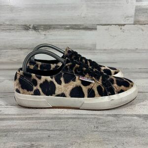 Superga Womens cheetah Print Suede Lace-Up Black & Tan Sneakers M‎ 7 W 8.5
